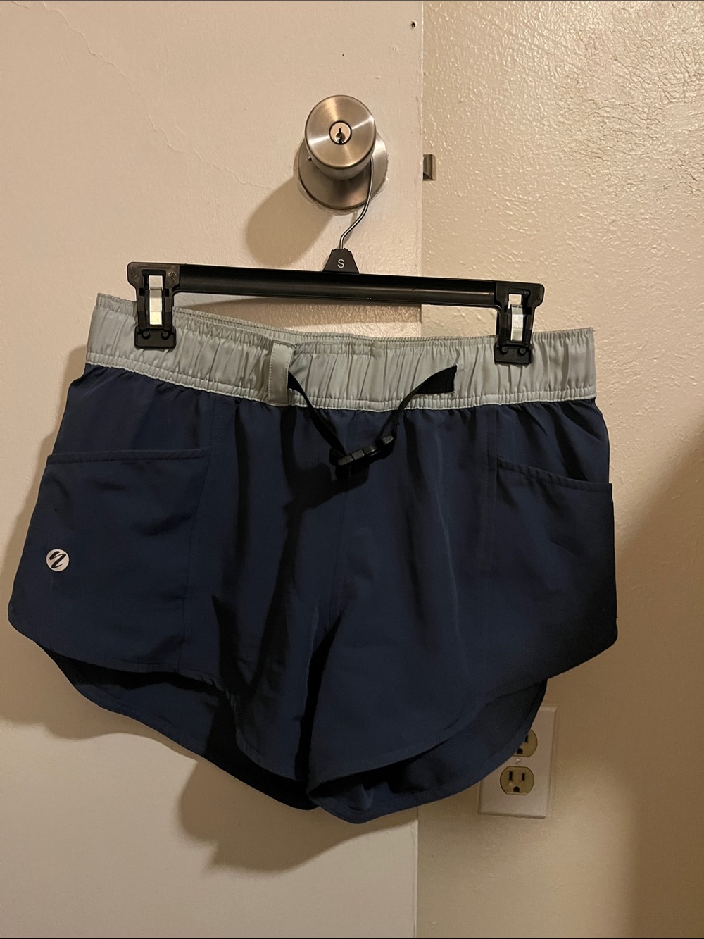 Women’s Two-Tone Navy Athletic Shorts with Light Gray Waistband